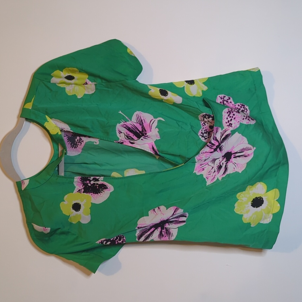 J CREW GREEN FLORAL SHORT SLEEVE BLOUSE WITH SPLIT BACK OPENING SMALL - Picture 3 of 5